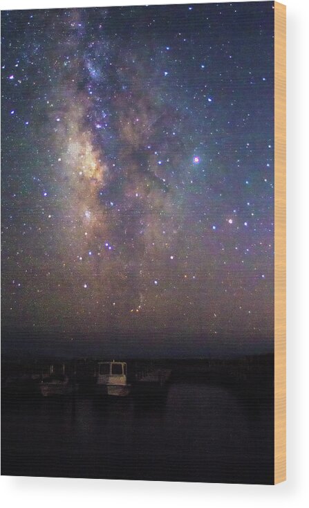 Milkyway Wood Print featuring the photograph The Milkyway Over Harkers Island Boats by Bob Decker