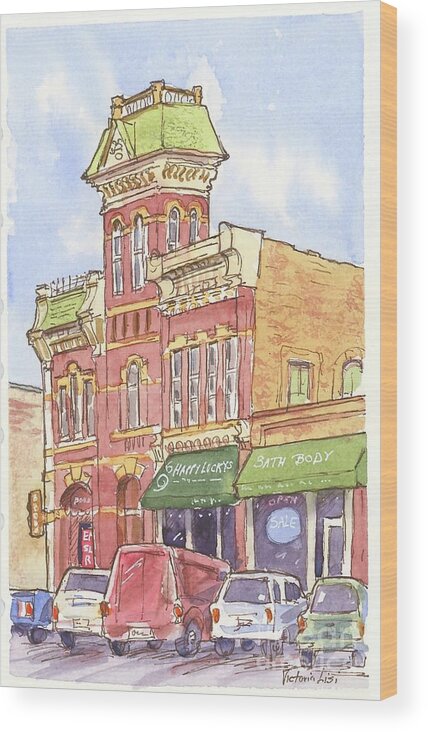 Fire House Books Wood Print featuring the painting The Old Fire House by Victoria Lisi