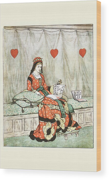 Illustration Wood Print featuring the painting The Queen of Hearts she made some Tarts by Randolph Caldecott