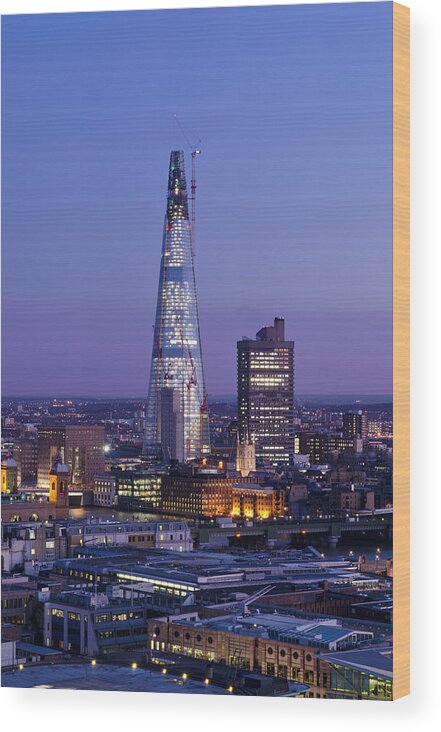 Corporate Business Wood Print featuring the photograph The Shard Skyscraper At Dusk, London by Dynasoar