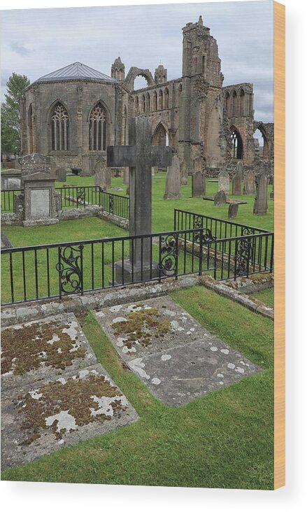 Scotland Wood Print featuring the photograph Tombstones and Graves at Elgin Cathedral by Dave Mills