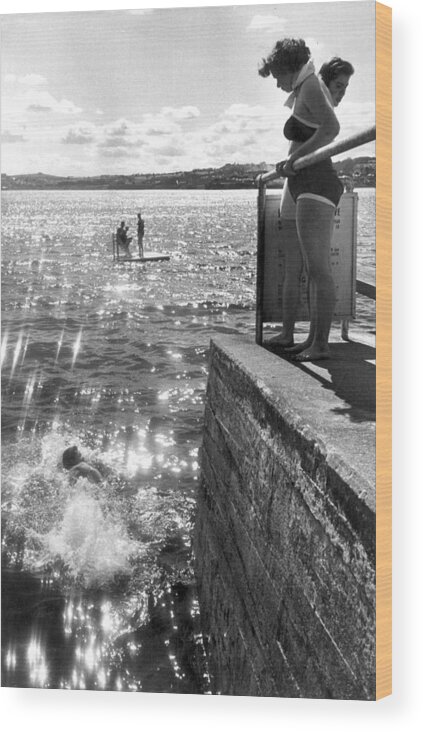1950-1959 Wood Print featuring the photograph Torquay Bathing by John Chillingworth