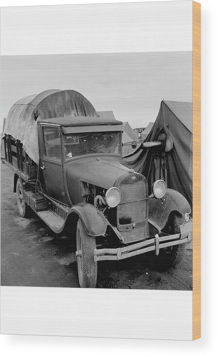 Depression Wood Print featuring the painting Truck Parked by Tent in FSA site by Dorothea Lange