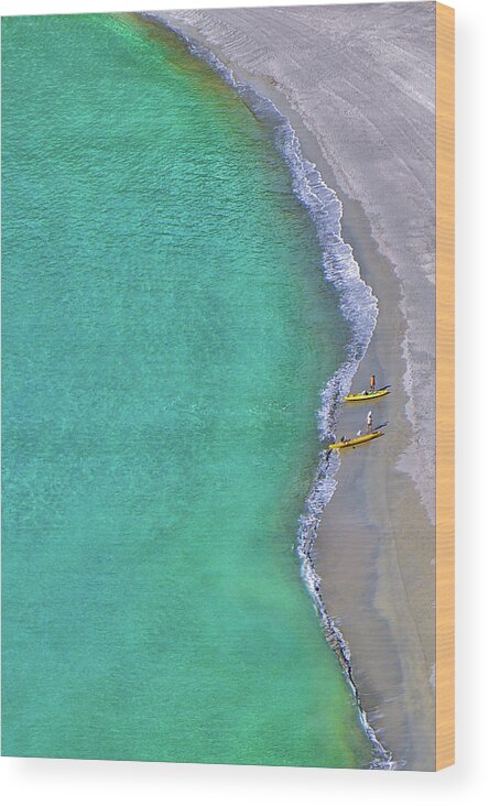Tranquility Wood Print featuring the photograph Two Yellow Kayak Boat Arrival by I Love Photo And Apple.