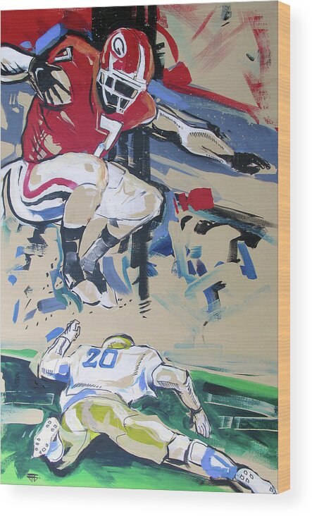 Uga Notre Dame 2019 Wood Print featuring the painting UGA vs Notre Dame 2019 by John Gholson