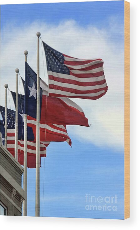 Flags Wood Print featuring the photograph USA and Texas by Joan Bertucci