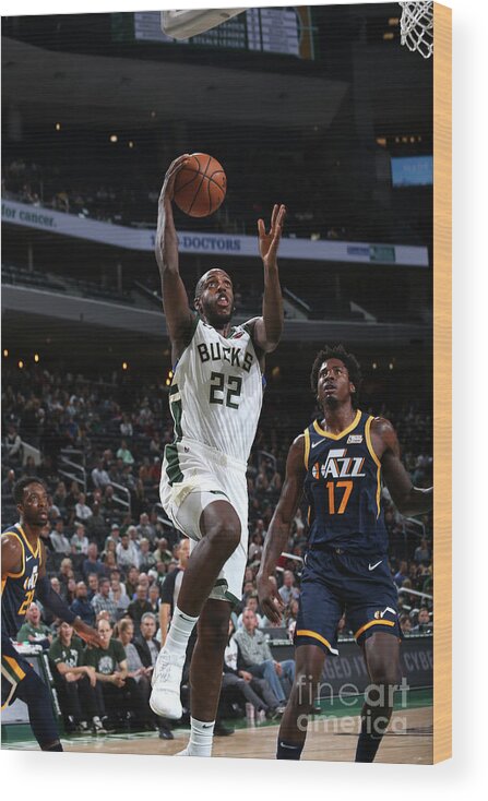 Khris Middleton Wood Print featuring the photograph Utah Jazz V Milwaukee Bucks by Gary Dineen
