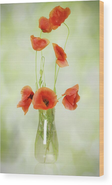 Vase Wood Print featuring the photograph Vase With Poppy Flowers by Narcisa