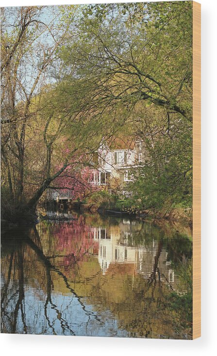 Spring Wood Print featuring the photograph View from across the pond by Laurie Lago Rispoli