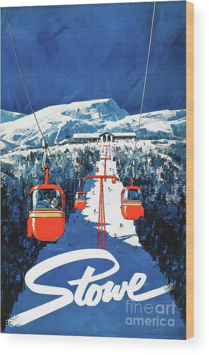 Vintage Ski Poster Wood Print featuring the painting Vintage Ski Poster Vermont by Mindy Sommers