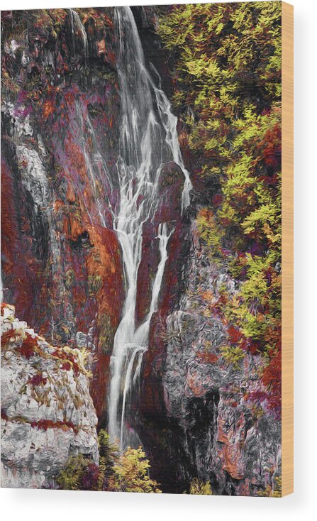 Waterfall Wood Print featuring the photograph Waterfall in Autumn Mountains by Artur Bogacki