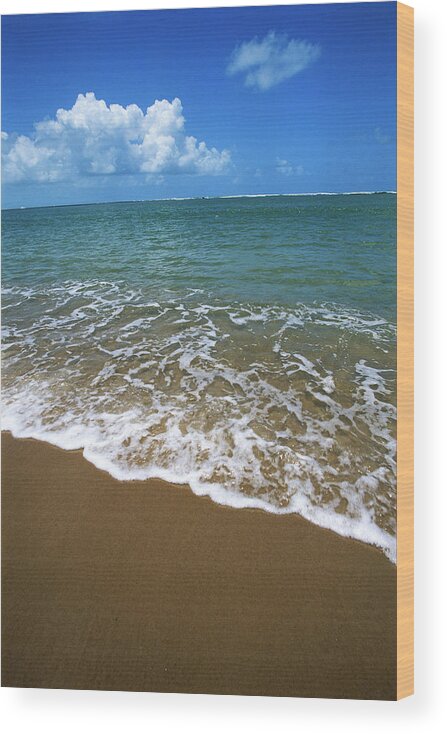 Water's Edge Wood Print featuring the photograph Waves Washing Onto White Sandy Beach by Luis Veiga