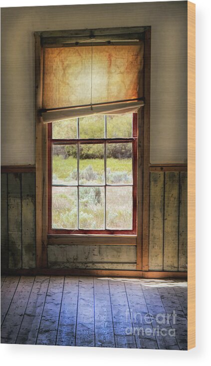 Building Wood Print featuring the photograph Window with Crooked Shade by Jill Battaglia