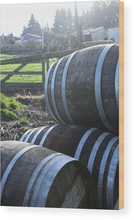 Grass Wood Print featuring the photograph Wine Barrels by Charity Burggraaf