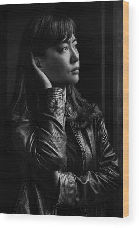 Portrait Wood Print featuring the photograph Woman In Leather Jacket by Eiji Yamamoto