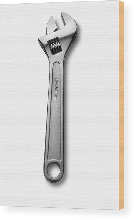 White Background Wood Print featuring the photograph Work Tools Adjustable Wrench Isolated by Floortje