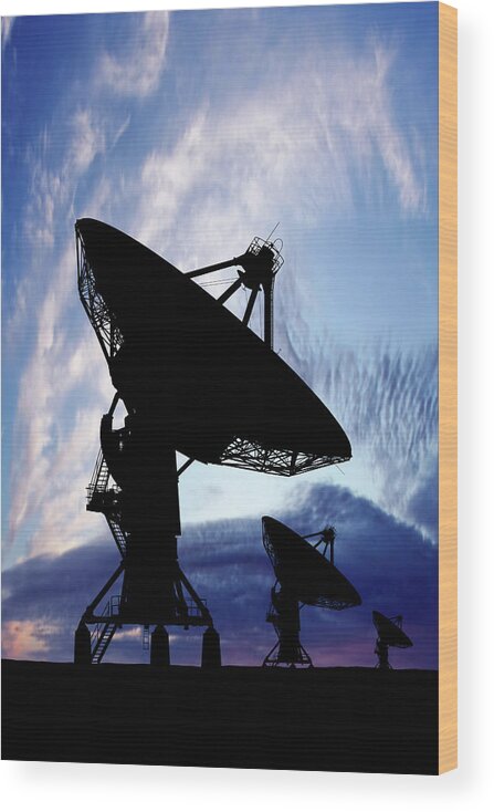 Scenics Wood Print featuring the photograph Xxxl Satellite Dish Silhouette by Sharply done