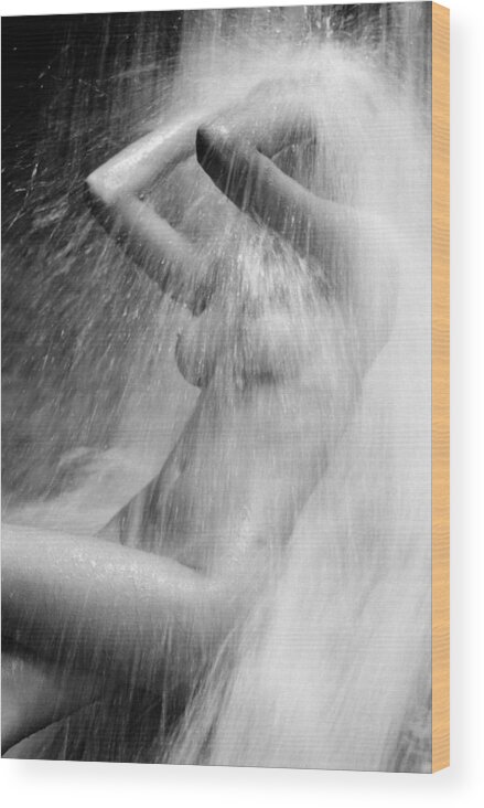 Shower Wood Print featuring the photograph Young Woman In The Shower by Juan Silva