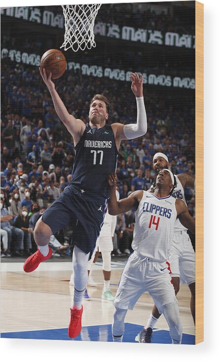 Luka Doncic Wood Print featuring the photograph 2021 NBA Playoffs - LA Clippers v Dallas Mavericks #1 by Jeff Haynes