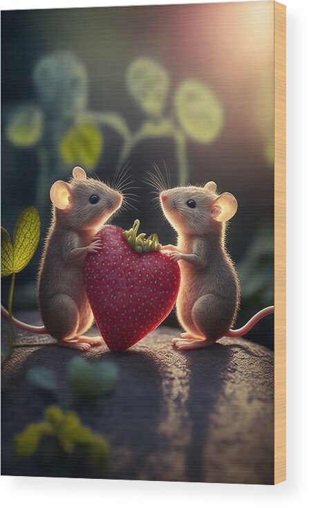 A Couple Of Love Mices Wood Print featuring the mixed media A Couple of Love Mices 2 #1 by Lilia S