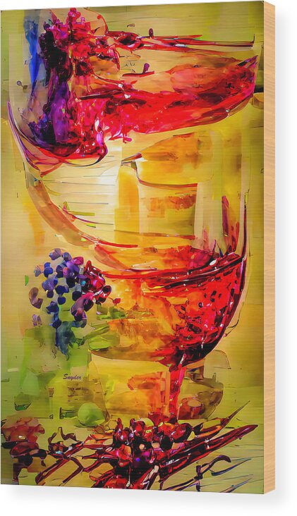 Wine Glasses Wood Print featuring the digital art A Glass of Rose From the Steampunk Winery AI #1 by Barbara Snyder