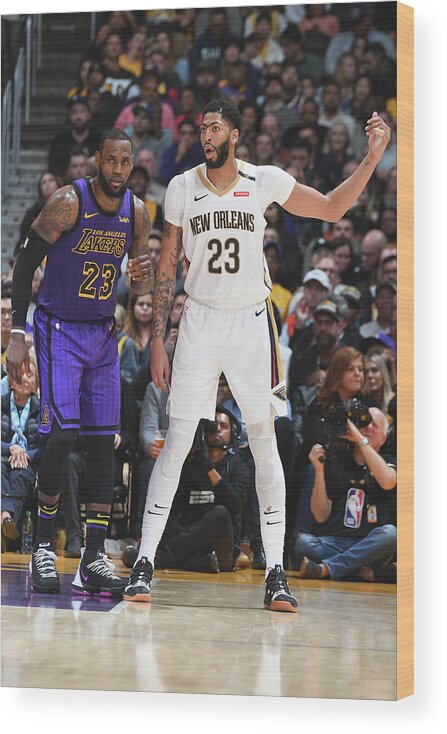 Nba Pro Basketball Wood Print featuring the photograph Anthony Davis and Lebron James by Andrew D. Bernstein
