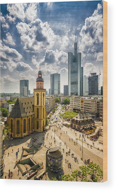 People Wood Print featuring the photograph areal view over Frankfurt #1 by No_limit_pictures