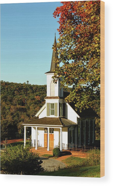 Table Rock Lake Wood Print featuring the photograph Autumn Chapel #1 by Lens Art Photography By Larry Trager