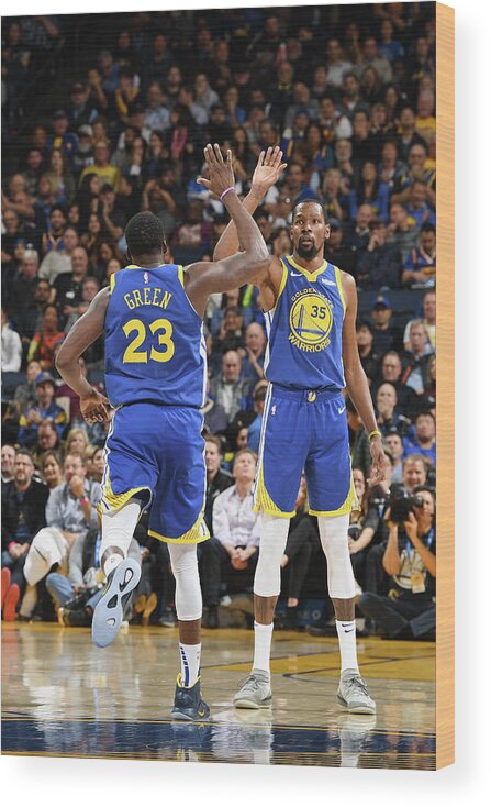 Nba Pro Basketball Wood Print featuring the photograph Draymond Green and Kevin Durant by Noah Graham