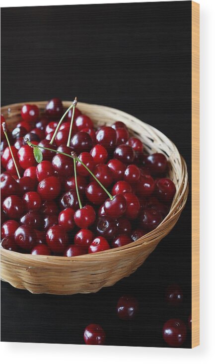 Social Issues Wood Print featuring the photograph Fresh Cherries #1 by Pastry and Food Photography