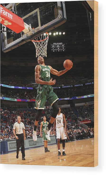 Smoothie King Center Wood Print featuring the photograph Giannis Antetokounmpo by Layne Murdoch