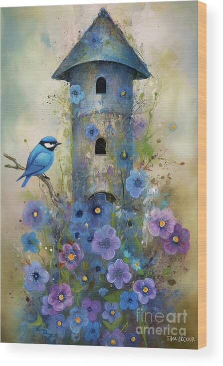 Bluebird Wood Print featuring the painting Home Is Where The Heart Is Bluebird by Tina LeCour