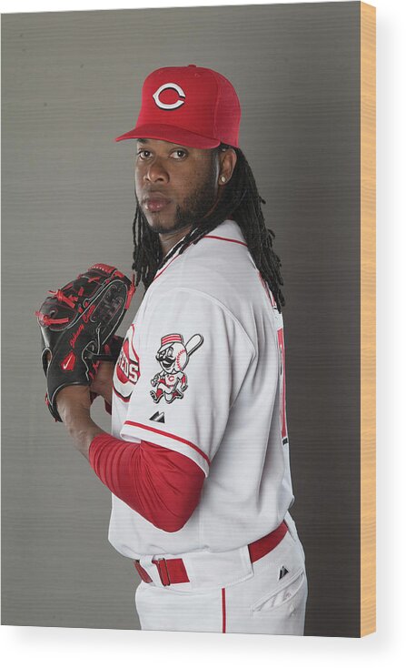 American League Baseball Wood Print featuring the photograph Johnny Cueto by Mike Mcginnis