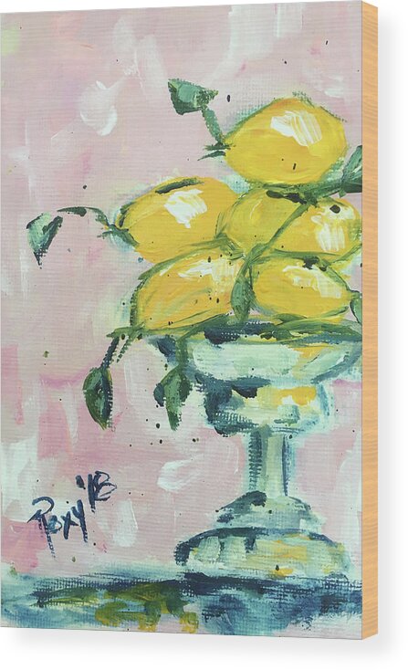 Lemon Wood Print featuring the painting Lemon Pedestal by Roxy Rich