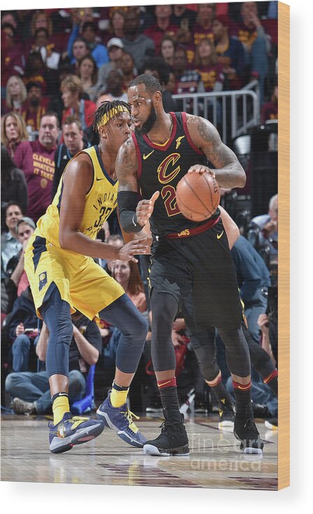 Playoffs Wood Print featuring the photograph Myles Turner and Lebron James by David Liam Kyle
