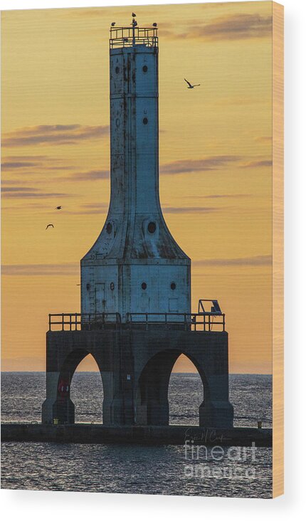 Port Washington Wood Print featuring the photograph Port Washington lighthouse by Eric Curtin