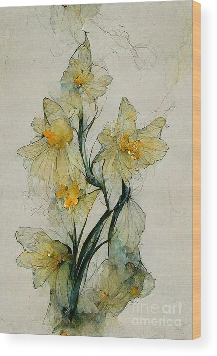 Series Wood Print featuring the digital art Daffodils #13 by Sabantha