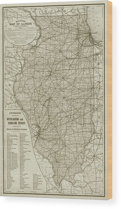 1885 Wood Print featuring the photograph 1895 Historical Railroad Map of Illinois Sepia Map by Toby McGuire