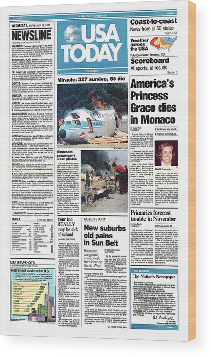 1982 Usa Today Front Page Wood Print