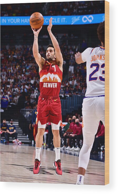 Facundo Campazzo Wood Print featuring the photograph 2021 NBA Playoffs - 	Phoenix Suns v Denver Nuggets by Barry Gossage