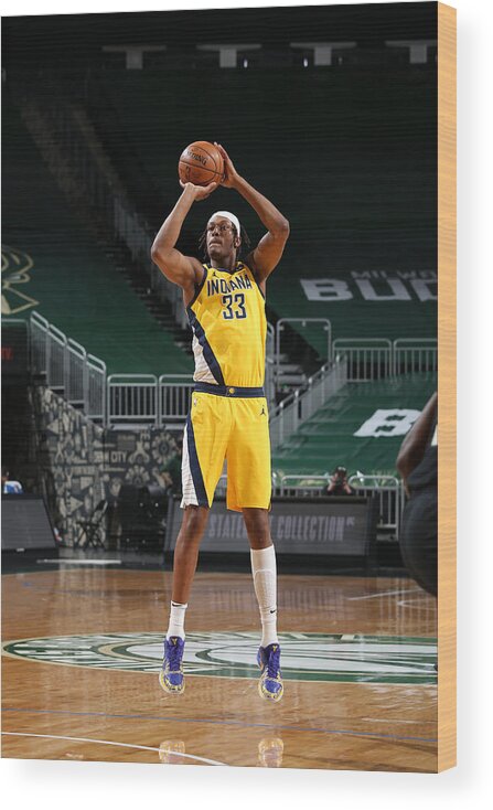 Nba Pro Basketball Wood Print featuring the photograph Myles Turner by Gary Dineen