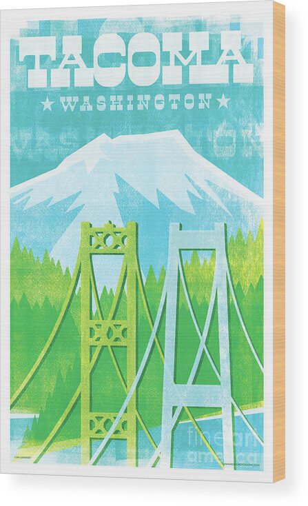 Vintage Wood Print featuring the digital art Tacoma Poster - Vintage Style Travel #1 by Jim Zahniser