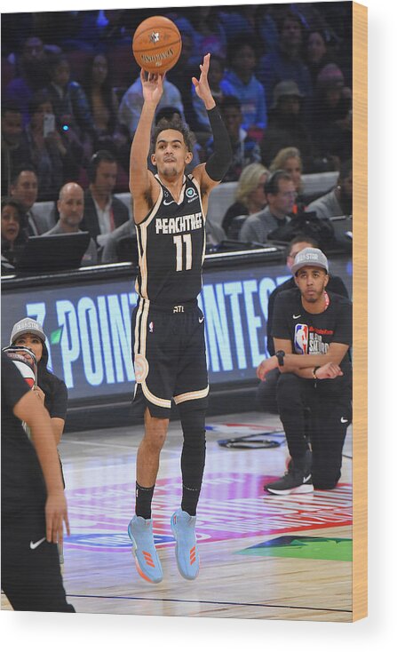 Trae Young Wood Print featuring the photograph 2020 NBA All-Star - MTN DEW 3-Point Contest by Bill Baptist