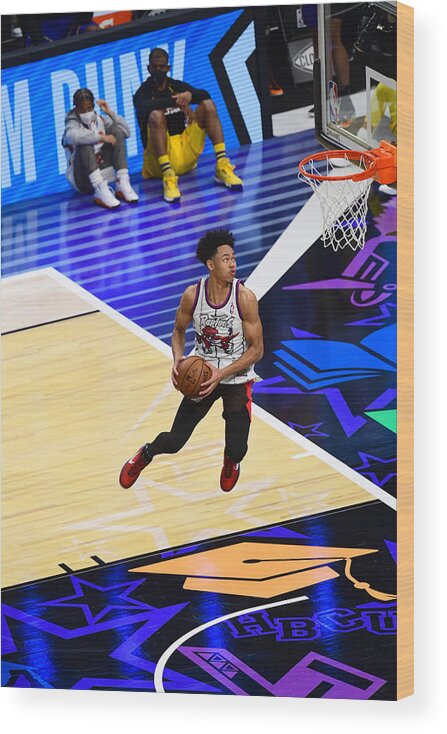 Anfernee Simons Wood Print featuring the photograph 2021 NBA All-Star - AT&T Slam Dunk Contest by Scott Cunningham