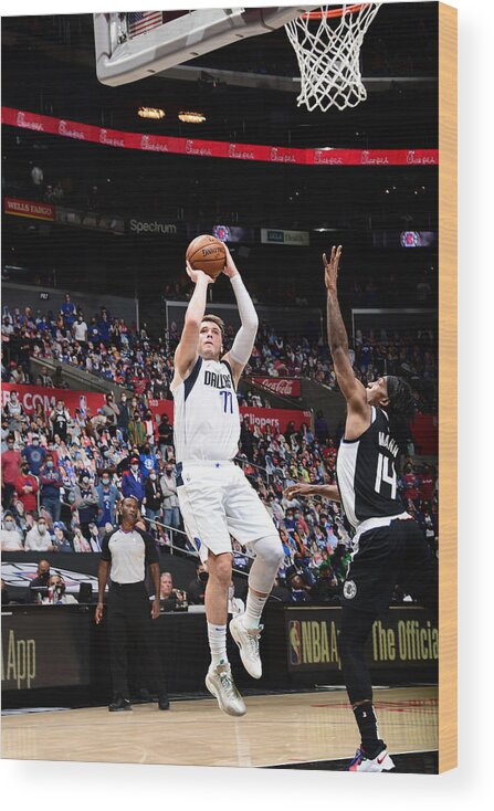 Luka Doncic Wood Print featuring the photograph 2021 NBA Playoffs - Dallas Mavericks v LA Clippers by Adam Pantozzi