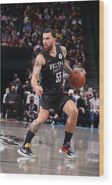 Mike James Wood Print featuring the photograph 2021 NBA Playoffs - Milwaukee Bucks v Brooklyn Nets by Nathaniel S. Butler