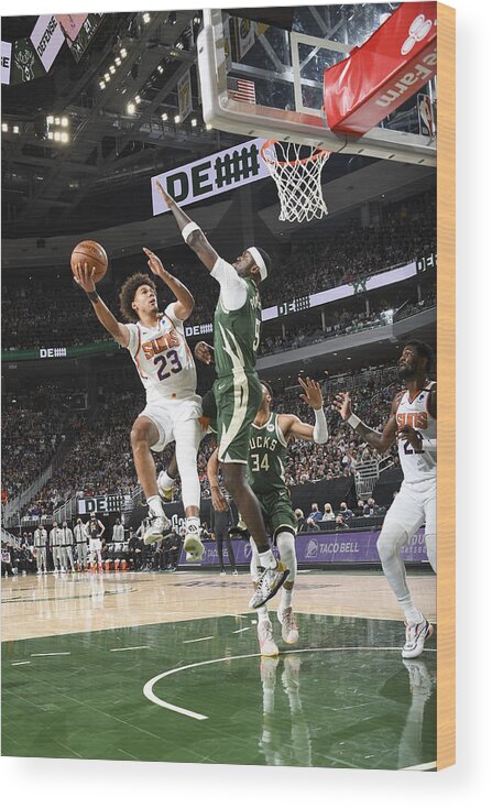 Playoffs Wood Print featuring the photograph 2021 NBA Playoffs - Phoenix Suns v Milwaukee Bucks by Andrew D. Bernstein