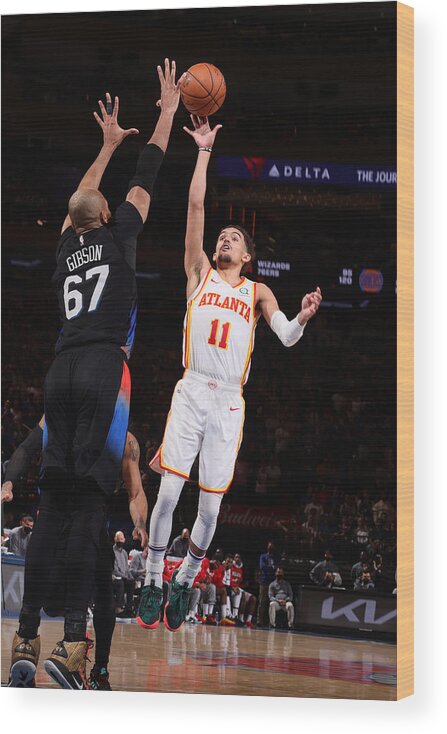 Trae Young Wood Print featuring the photograph 2021 NBA Playoffs - Atlanta Hawks v New York Knicks by Nathaniel S. Butler