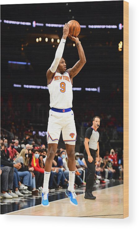Atlanta Wood Print featuring the photograph 2021 NBA Playoffs - New York Knicks v Atlanta Hawks by Scott Cunningham