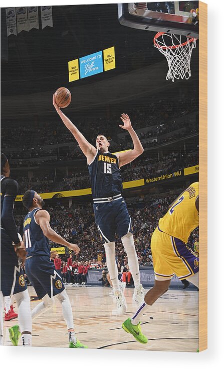 Playoffs Wood Print featuring the photograph 2023 NBA Playoffs - Los Angeles Lakers v Denver Nuggets #3 by Andrew D. Bernstein